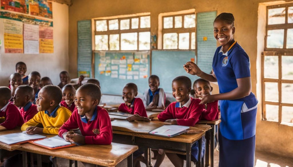 Teacher with students in a classroom Teacher with students in a classroom